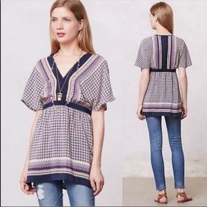 Anthropologie Meadow Rue Patterned Silk Tunic